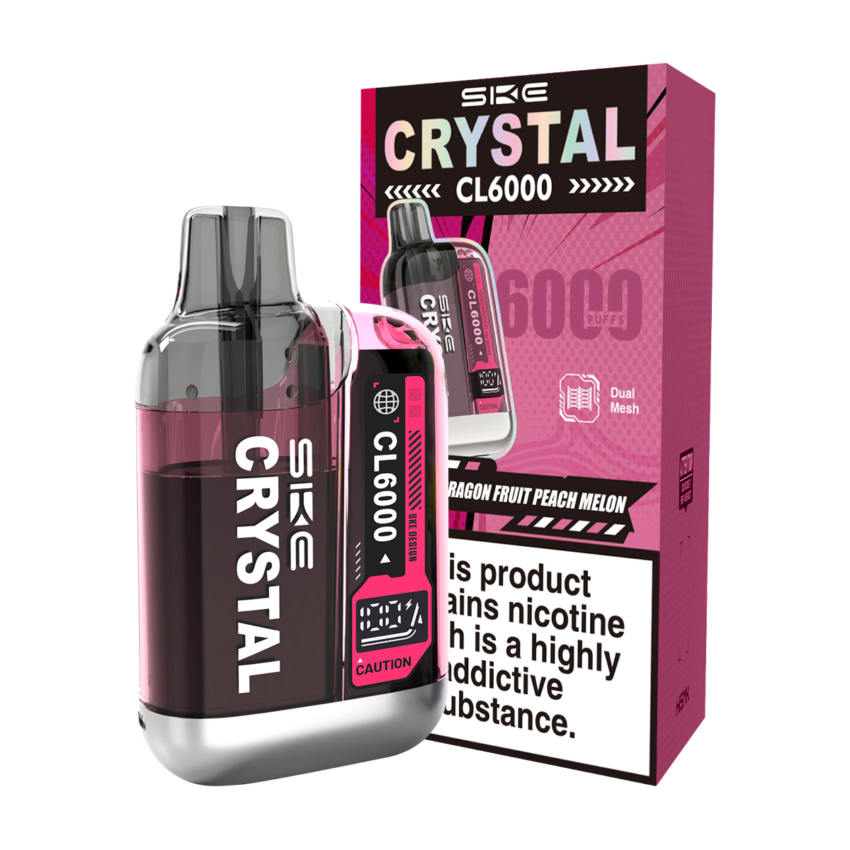 SKE Crystal CL6000 Big Puff Vape Dragon Fruit Peach Melon