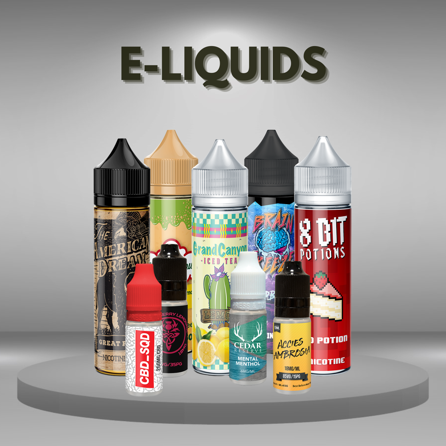  Premium E-Liquid Bottles in Various Flavors and Nicotine Strengths