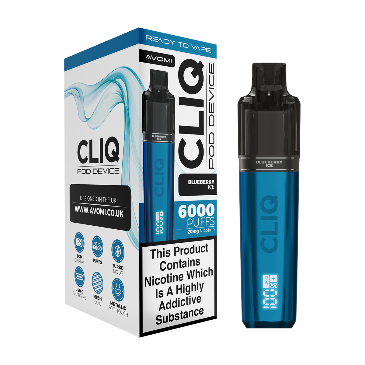 avomi cliq 6000 puff vape kit blueberry ice