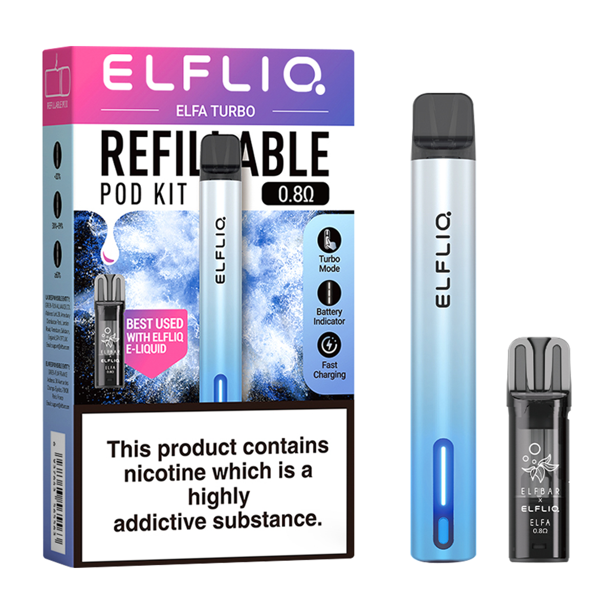 elfliq elfa turbo pod kit aurora cyan